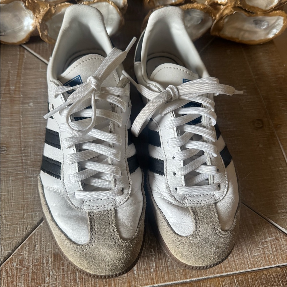 adidas Samba White, Black & Tan Leather Sneakers - Picture 2 of 4